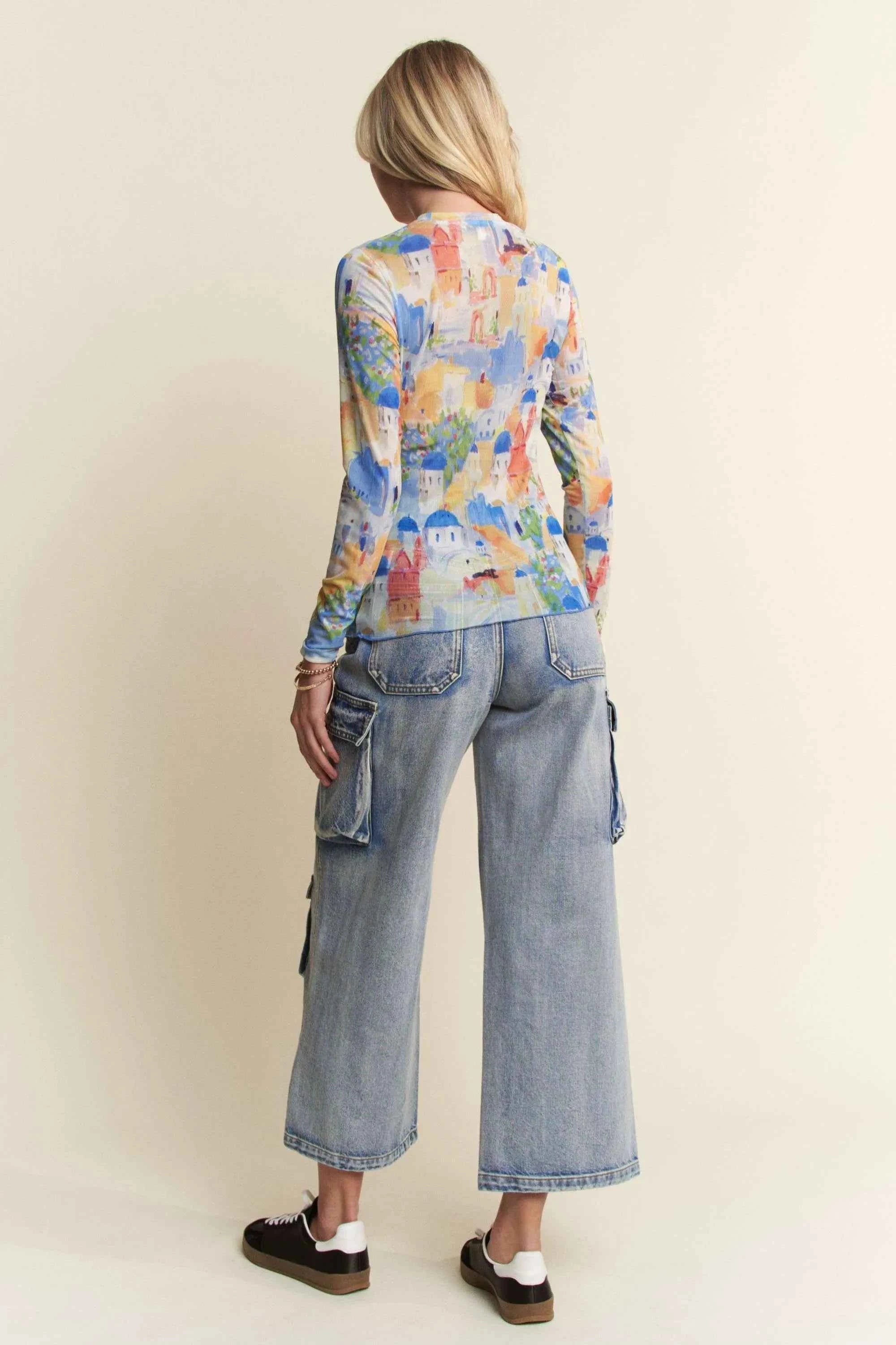 Davi & Dani Multi Printed Mesh Round Neck Long Sleeve Top 84fcb2fb5b7e4a68ac388b0f9515a7db-Max-Origin