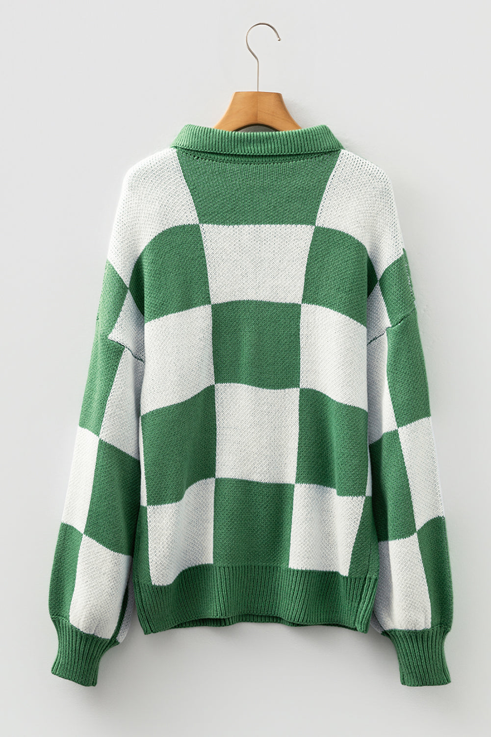 Light French Beige Checkered V-Neck Collared Pullover Sweater 8508355c2ed38438