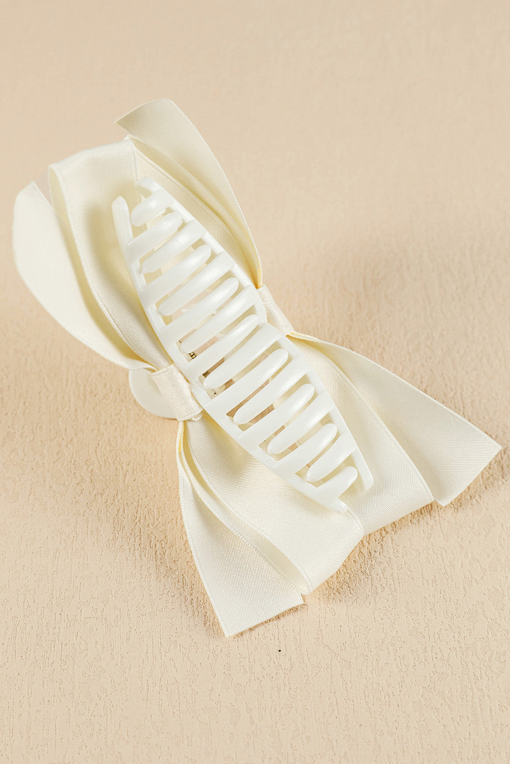 Light French Beige Solid Color Ribbon Bow Decor Hair Clip 850fa17f8cd1c16b