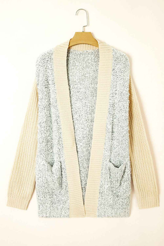 High-rise Patchwork Side Pockets Open Front Cardigan 851bfcb6ae8f0daf