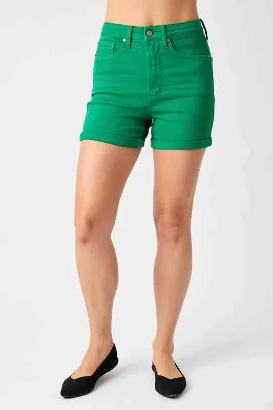Full Size Tummy Control Garment Dyed Denim Shorts K GREEN 8527b968-d4ec-4a56-affd-f560dd488cce-Max