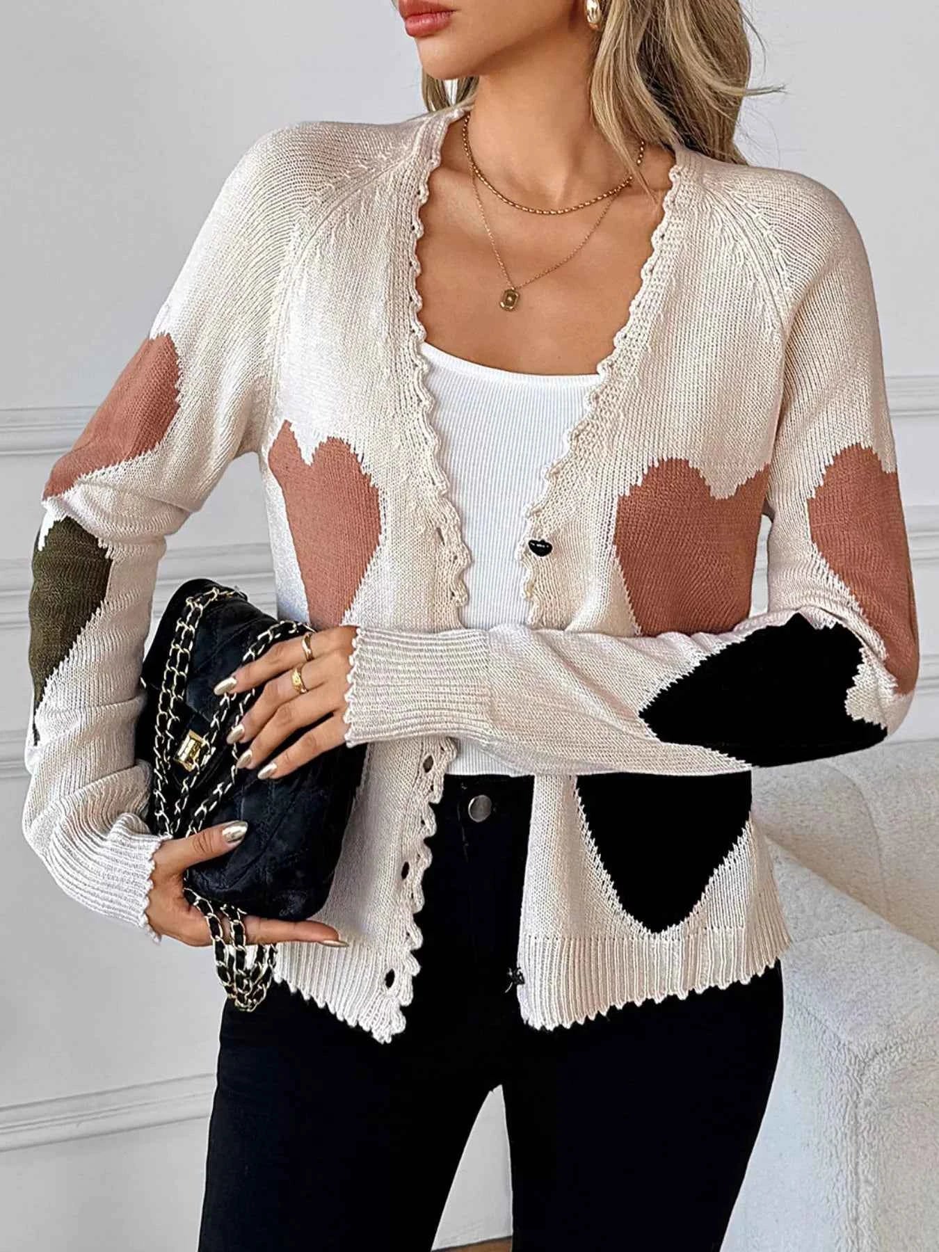 Heart Pattern Button-Up Cardigan 85291209-99be-49e9-b74d-66c3de3b5d82-Max-Origin