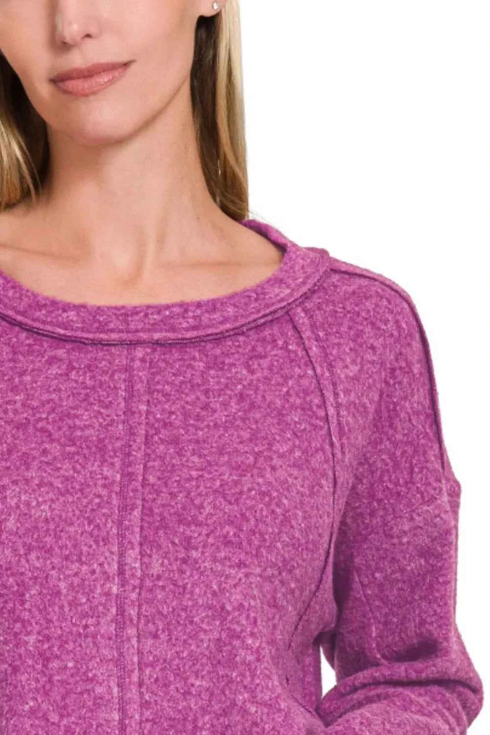 Zenana Brushed Hacci Exposed Seam Hi Low Sweater 852a58bc-b91b-44a3-82a4-85f4c777a1f3-Max-Origin