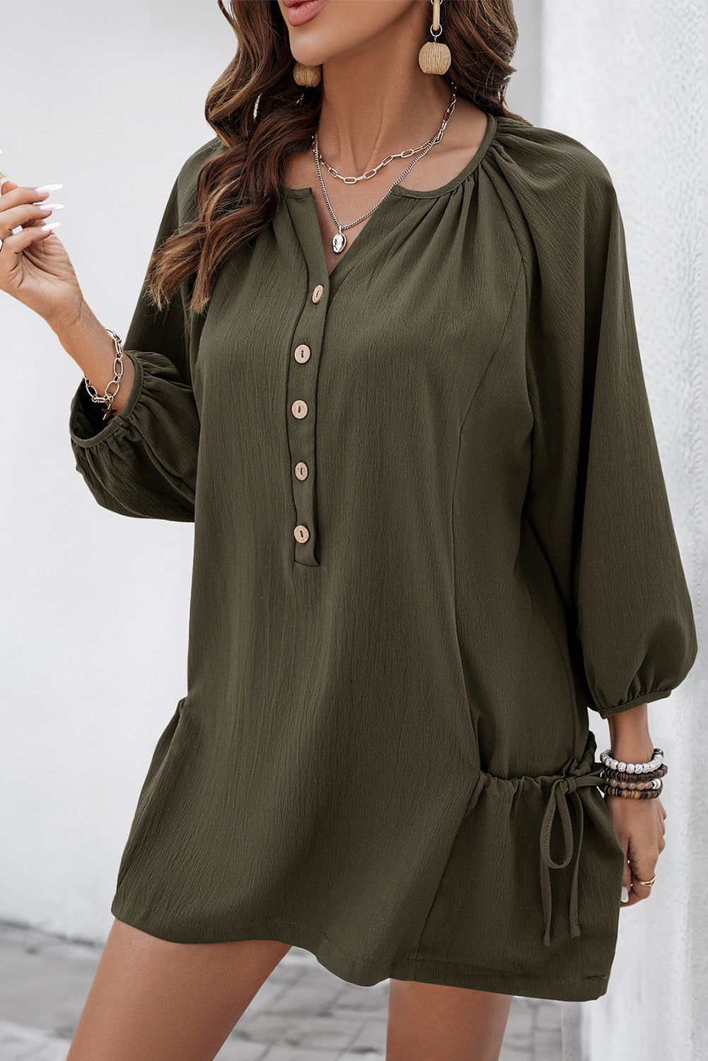 Moss Green Elastic Pocket Bracelet Sleeve Mini Dress 852e4423d0a3a706