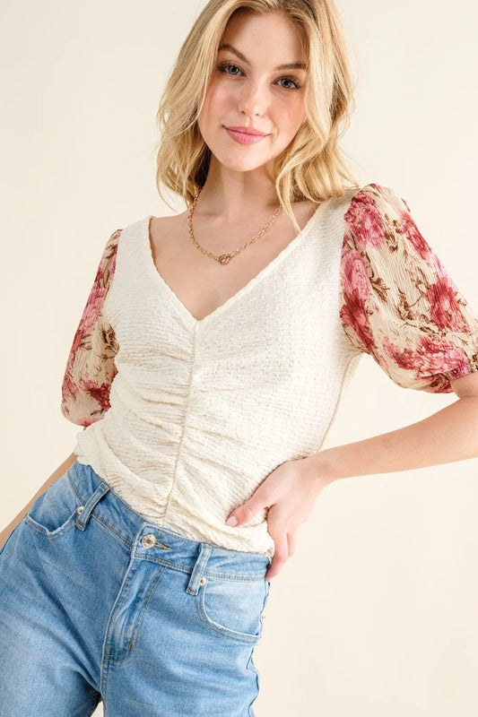 Ruched V-Neck Half Sleeve Knit Top 8539e33c-2263-4f13-870a-7bbf458520f2-Max