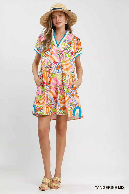 Tropical Print Collared Shift Dress 853d4608-6359-4e48-a777-a2fbb07a081f-Max-Origin