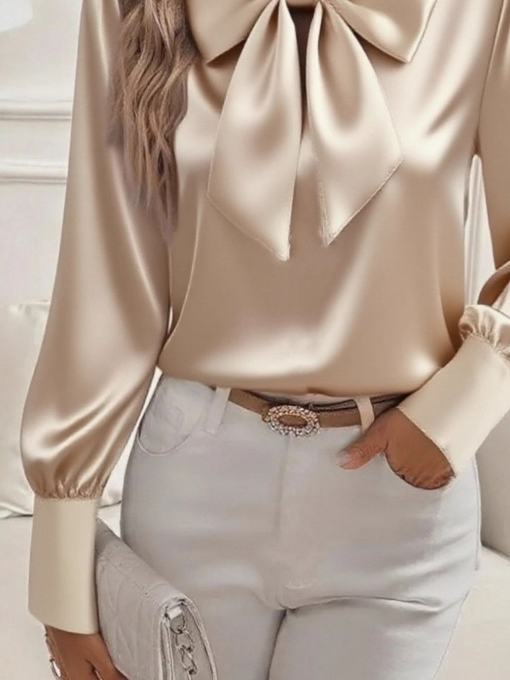 Satin Bow Tie Long Sleeve Top 853d6eee-be55-4d58-985d-9ac97d2177a6-Max