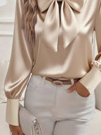Satin Bow Tie Long Sleeve Top 853d6eee-be55-4d58-985d-9ac97d2177a6-Max