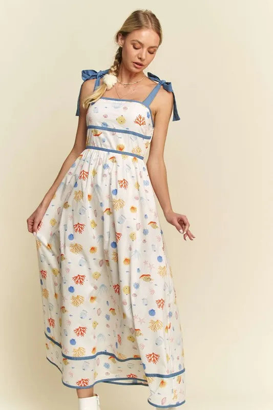 Davi & Dani Denim Binding Detail Smocking Summer Maxi Dress 8546b896f18b45a08650d84911125d60-Max-Origin