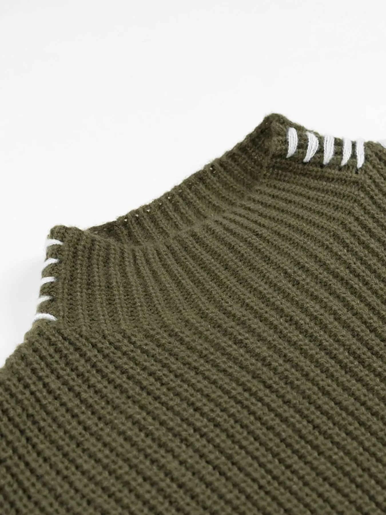 Contrast Mock Neck Long Sleeve Sweater