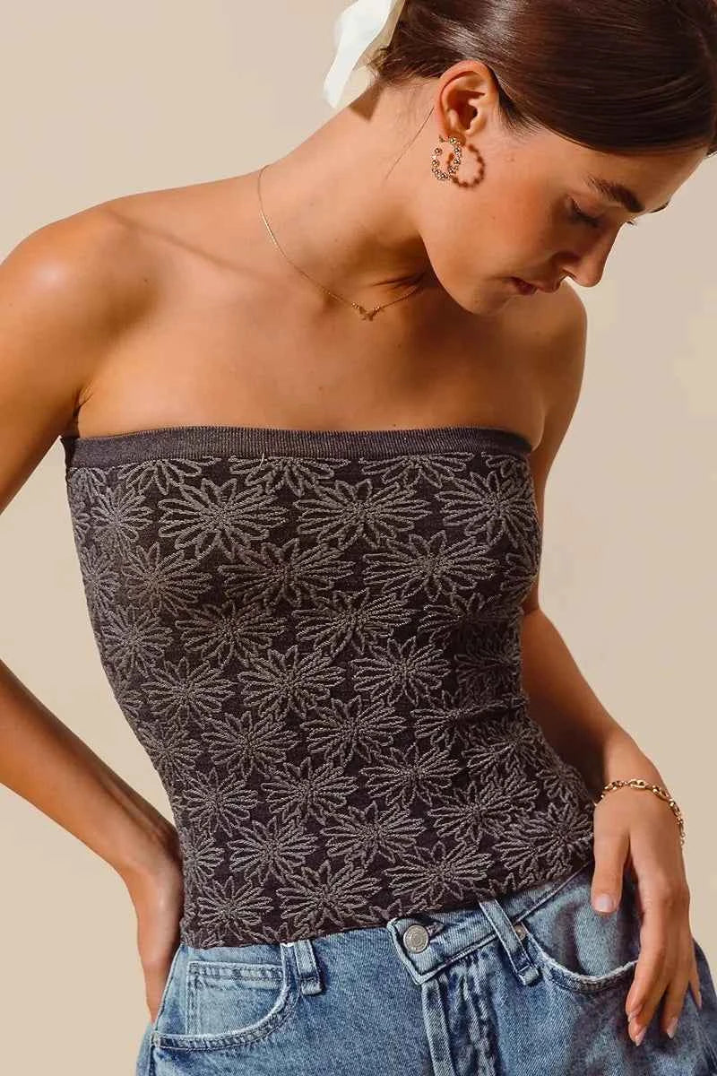 SO ME Jacquard Floral Two Tone Seamless Tube Top 854a46555a4040ea916d5413b07f27d2-Max-Origin