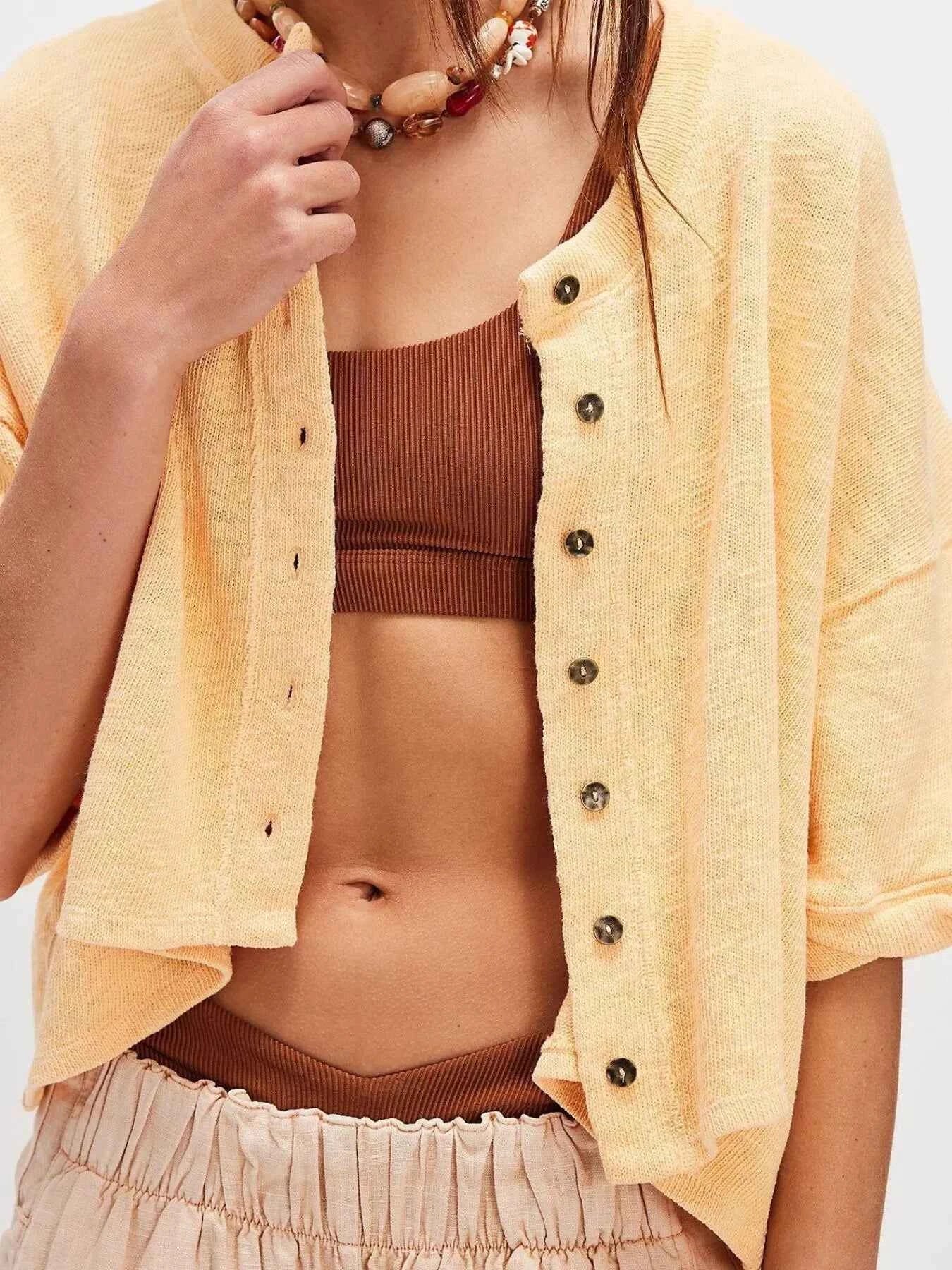 Button-Front Half Sleeve Cardigan 85596fe9-3530-489d-bbfb-4aed365655f6-Max-Origin