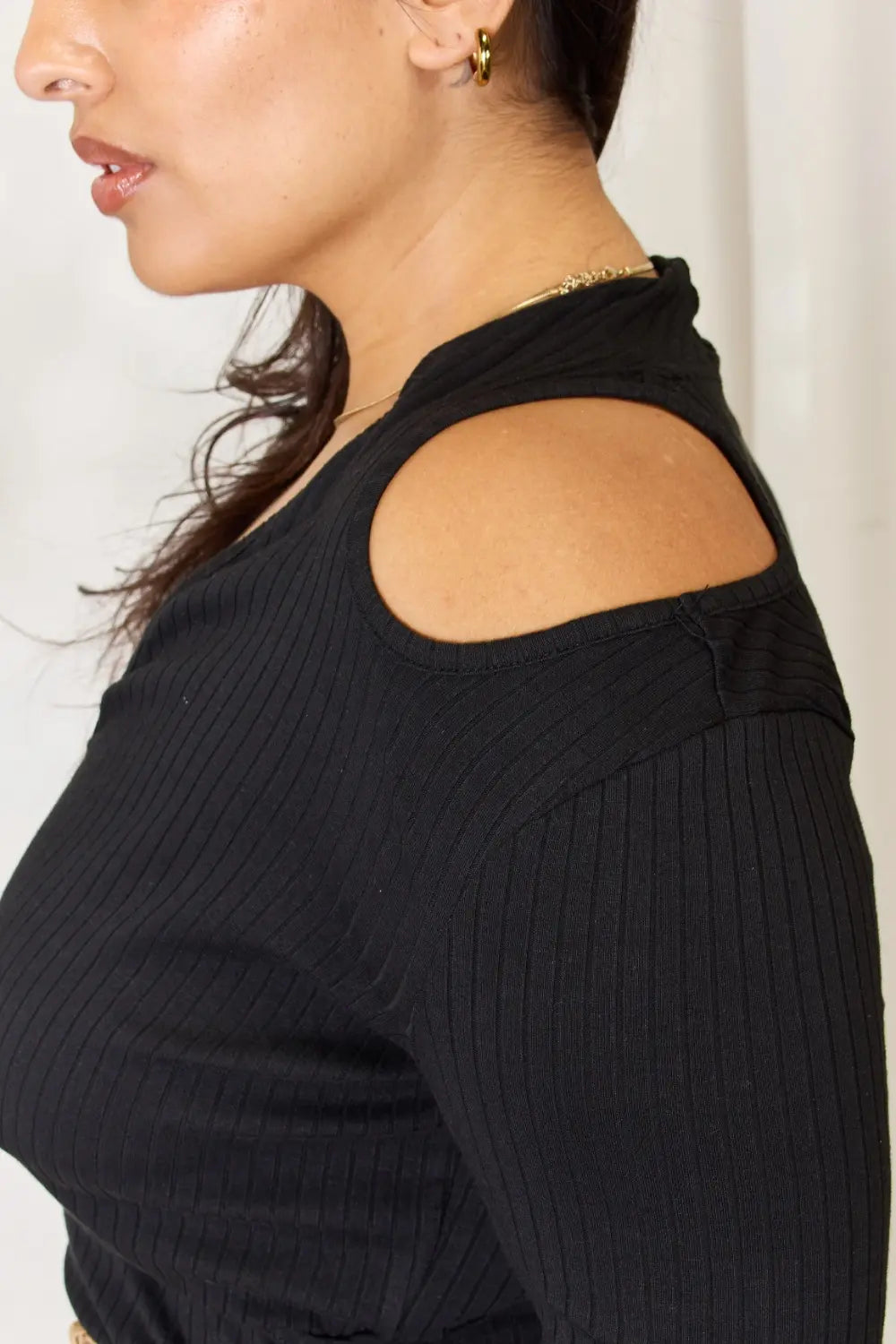 Culture Code Full Size Ribbed Surplice Cold Shoulder Top 855df6e7affa40c3bab802df5bc906c3-Max