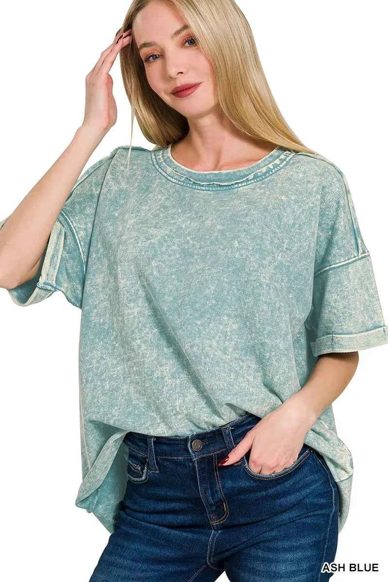 Zenana French Terry Acid Washed T-Shirt ASH BLUE 856211bb967a4c7185794c0445bebb98-Max-Origin