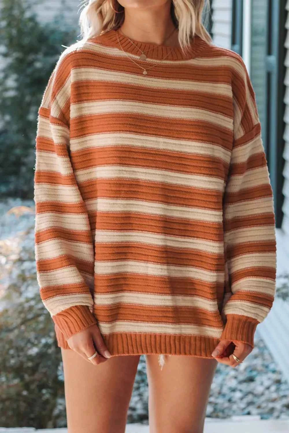 Striped Oversized Dropped Shoulder Sweater 8562e638-d0b1-4448-ba51-535e62e68bf2-Max-Origin