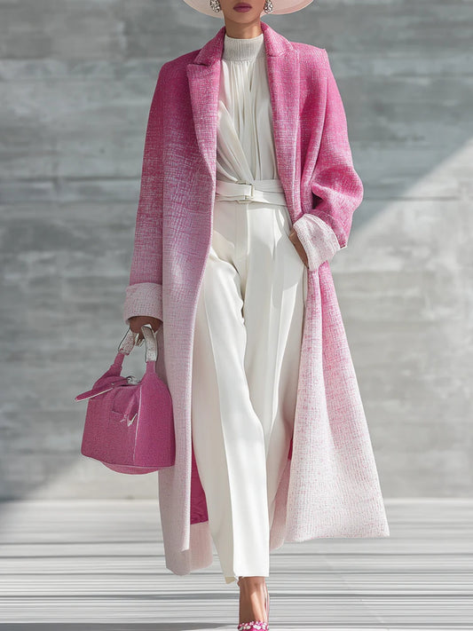 Women's Loose-fitting Long Gradient Coat With Lapel Dark pink 856706ce-fca0-4b62-9a31-d94f64ae4fd2