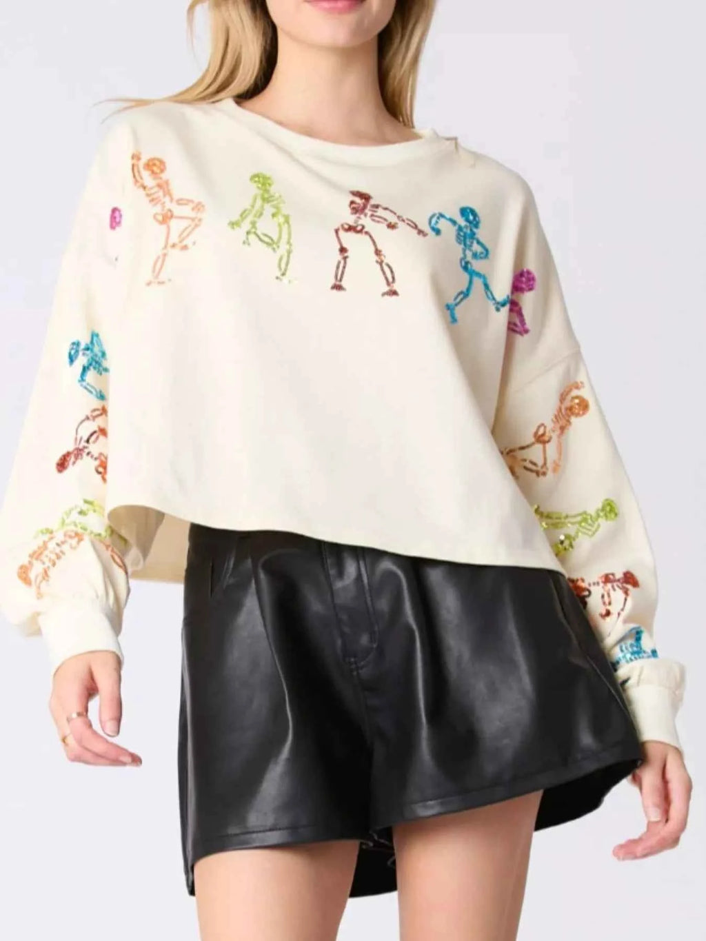 Halloween Colorful Sequin Skeleton Sweatshirt 85675365-411e-4a07-8c29-8ee8bb737870-Max-Origin