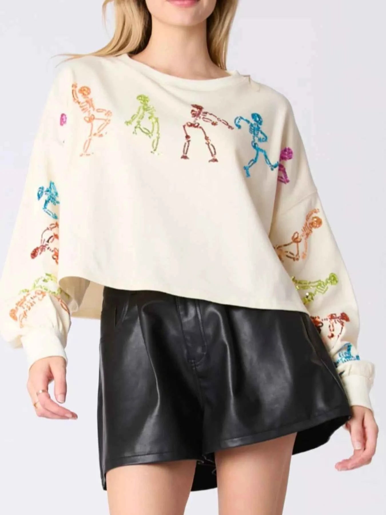 Halloween Colorful Sequin Skeleton Sweatshirt 85675365-411e-4a07-8c29-8ee8bb737870-Max-Origin