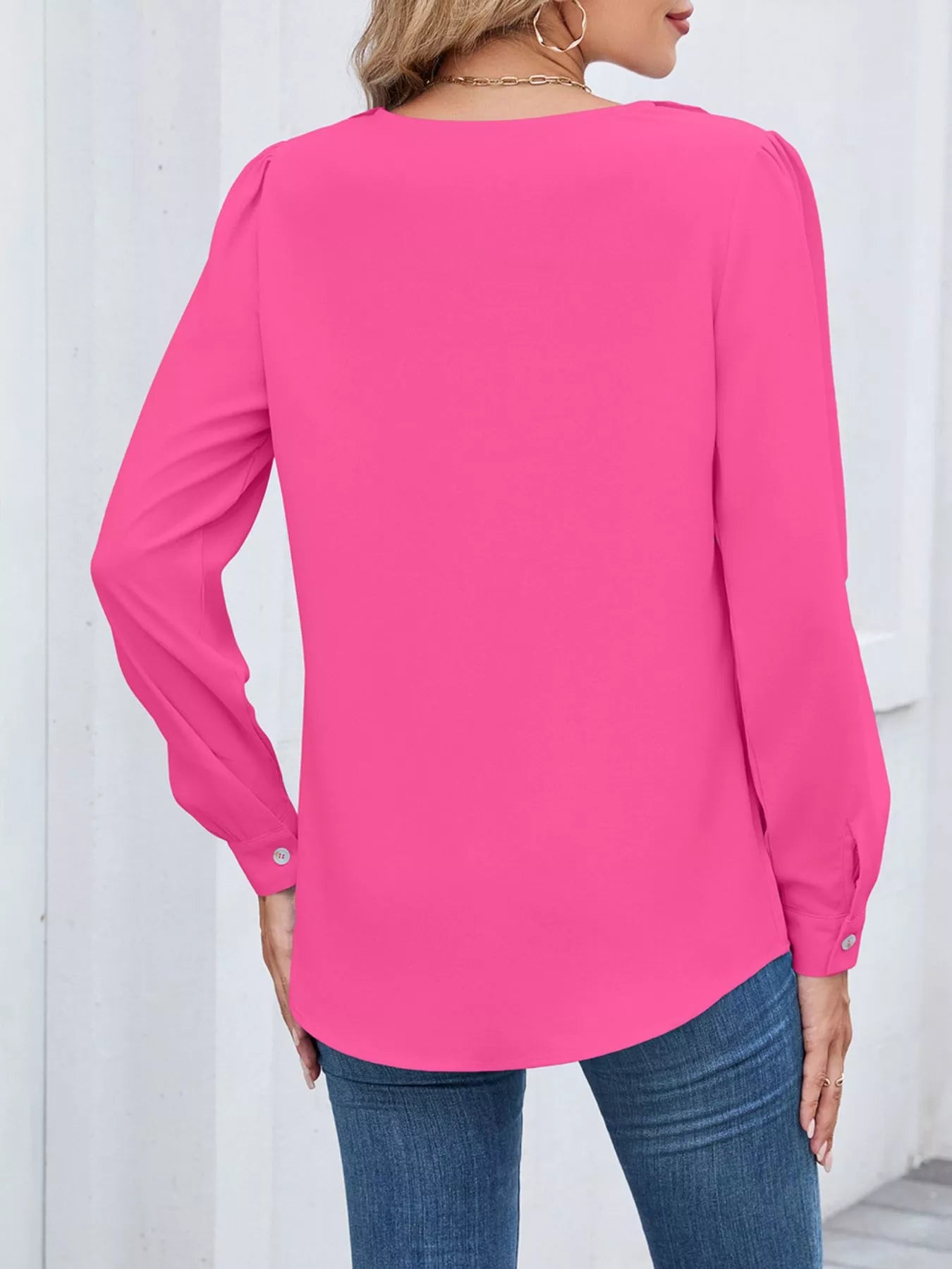 Ruffled V-Neck Long Sleeve Blouse 856a3f78-f360-49f4-83d2-00d37f7b7f3d-Max-Origin