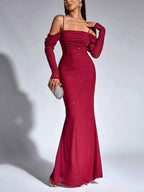 Glitter Ruched Long Sleeve Mermaid Maxi Dress Wine Red 856daca873cd451496c5b54e32f4cdfe-Max-Origin
