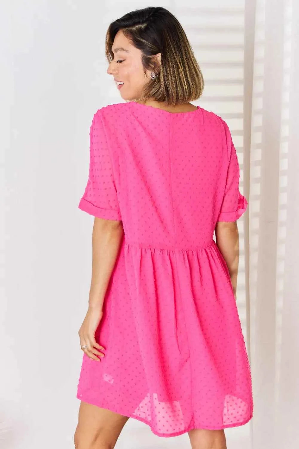 Zenana Swiss Dot Rolled Short Sleeve Babydoll Dress 8576fba2-3341-436f-9340-c589276ef107-Max