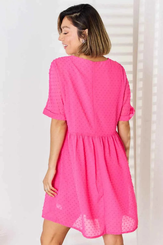 Zenana Swiss Dot Rolled Short Sleeve Babydoll Dress 8576fba2-3341-436f-9340-c589276ef107-Max