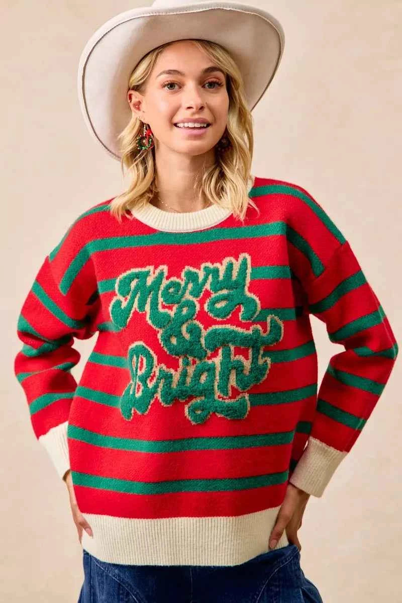 BiBi Christmas Theme Stripe Knit Top RED HUNTER 85777e7c912e42d4a9a4d109022e4048-Max-Origin