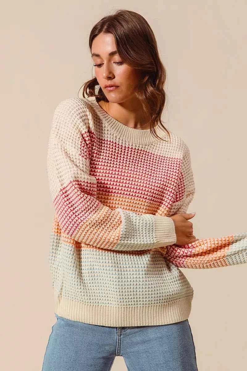 SO ME Multi Color Block Long Sleeve Sweater 8577b7cd33a74c999a36a1190e0e6949-Max-Origin