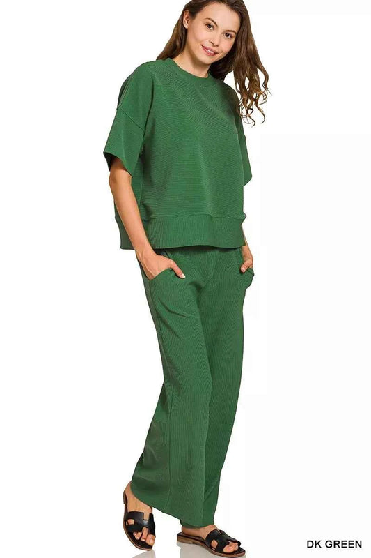 Ribbed Round Neck Tee & Pants Set 857e304f95a94a188af6b4235021587a-Max-Origin
