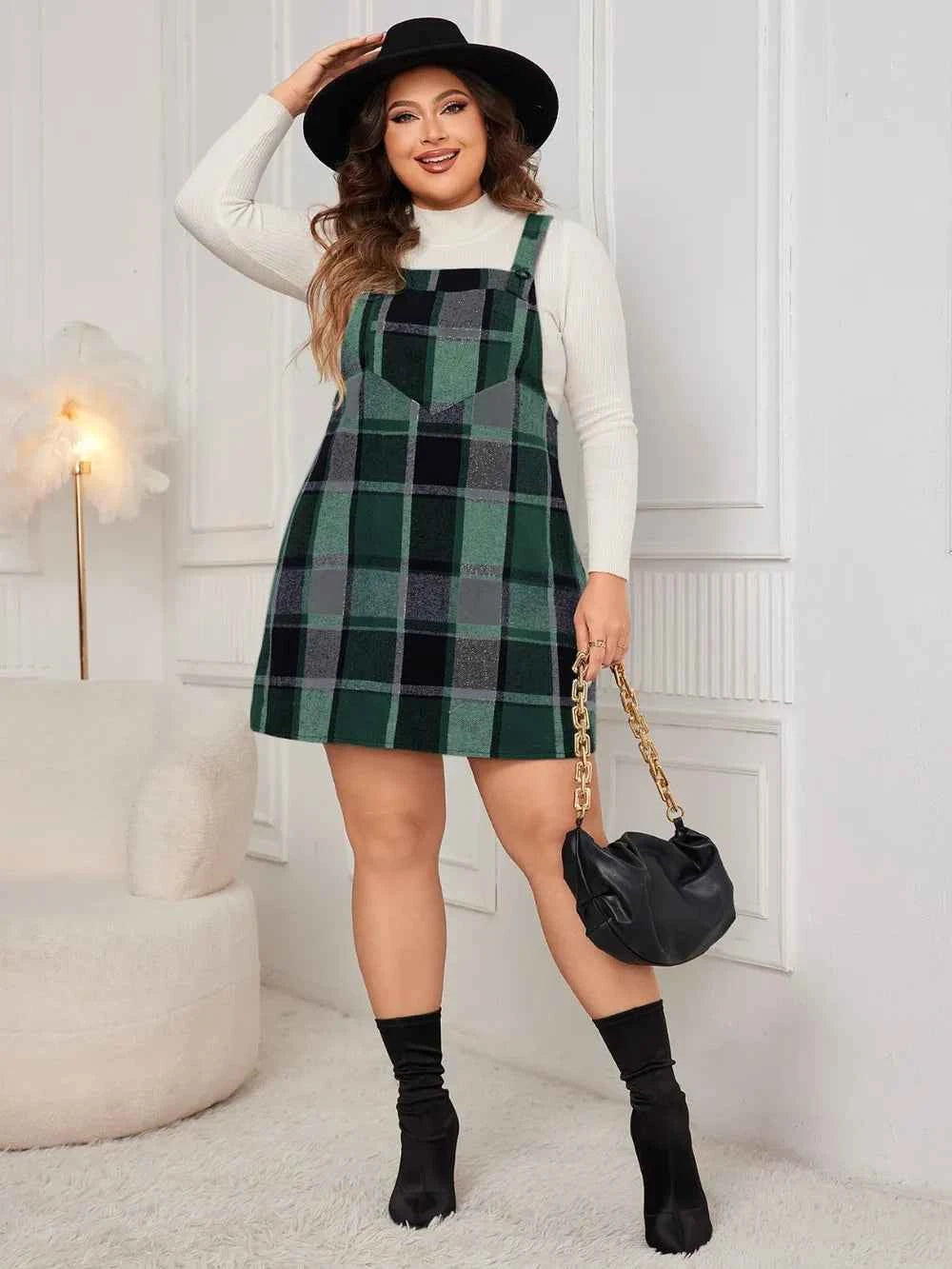 Honey Plus Size Plaid Wide Strap Overall Dress 8587a783-effe-4433-a9fa-eae1162aba78-Max