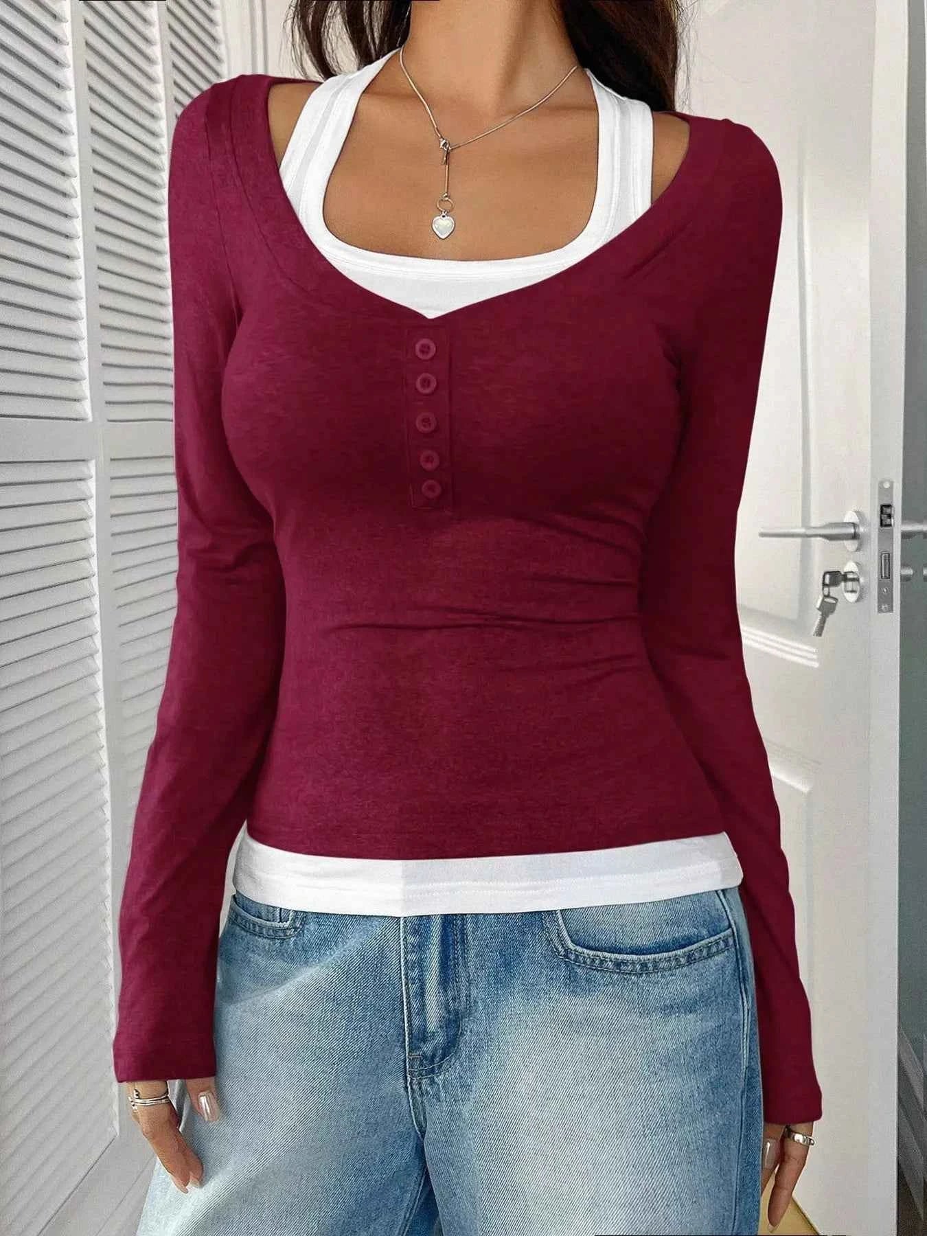 Scoop Neck Long Sleeve T-Shirt Deep Red 8588cc0ffe314634a88f777f63e42ced-Max-Origin