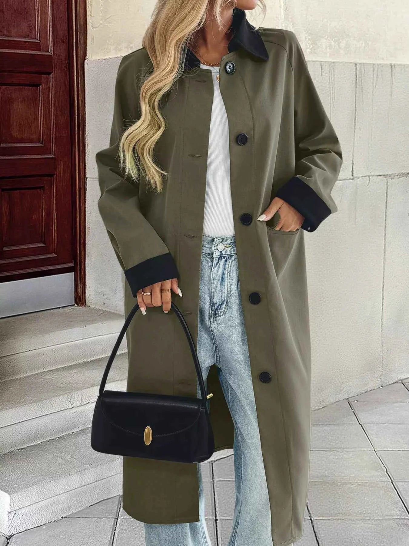 Contrast Collar Button Up Coat Green 858b5040f3b44aa191eb117ab8c39ab8-Max-Origin