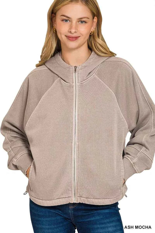 Fleece Pigment Dye Zip Up Hoodie with Pockets ASH MOCHA 8590bc96fded4af188d359b17a979e40-Max-Origin