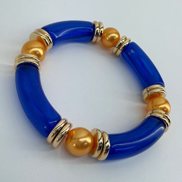 Two Tone Stretchy Bracelet with Pearls 859a4d36-b367-4c2c-ae9d-a612db97b351