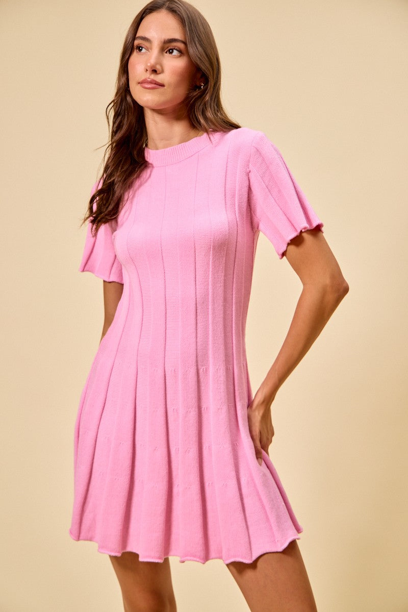 SO ME Wide Rib Short Sleeves Sweater Knit Mini Dress 859aa661896f4c42936641b3baa6cf25-Max