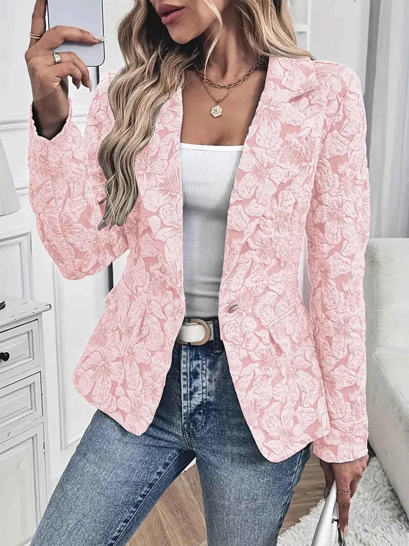 Floral Print Single Button Blazer with Pockets 859ba8160f5943aa8adc4f6876cdcd3c-Max-Origin