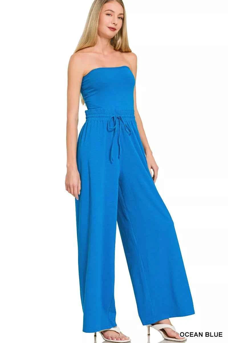 Zenana Tube Top Jumpsuit with Drawstring Waist OCEAN BLUE 859f218826ae4548a482dc8a2fabba16-Max-Origin