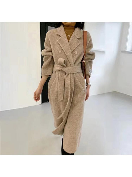 Mulberry Silk & Wool Double-Breasted Belted Coat