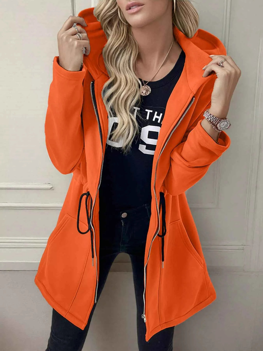 Drawstring Zip Up Hooded Outerwear Yellow 85a202d44d554e2eb3f8a897c7d80dbd-Max-Origin