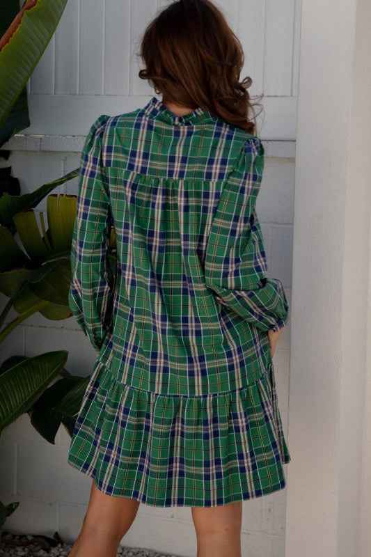 Plaid Frilled Collar Long Sleeve Mini Dress 85a4b331-cf24-4152-84d4-c9f3c3bbf51e