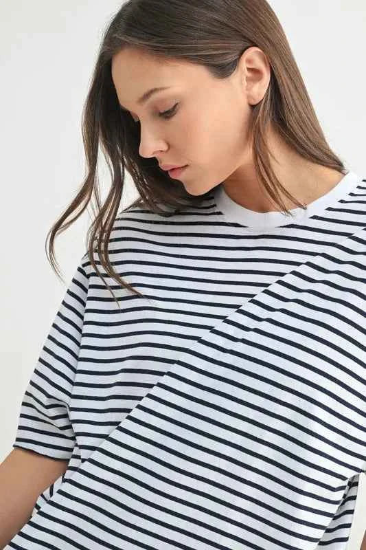MONO B Coastal Cotton Striped Oversized Crewneck T-Shirt 85a7fd7864854319919055136c57ceda-Max-Origin