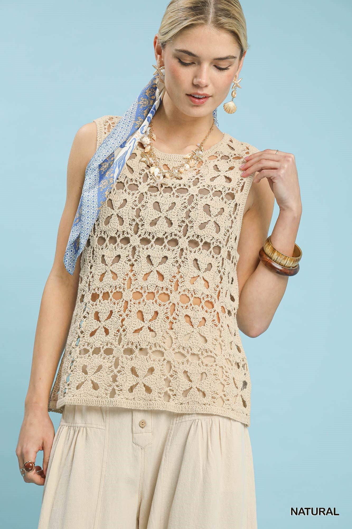 Umgee Crochet Flower Motif Sleeveless Tank Top NATURAL 85ab1abc-efb4-46fb-8d85-d22554bed9a5-Max