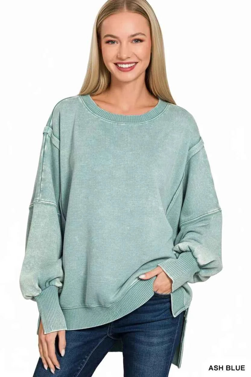 Zenana Acid Washed Batwing Sleeve Fleece Sweatshirt 85af1d49-63d4-4ada-82dc-dac19d8fde26-Max-Origin