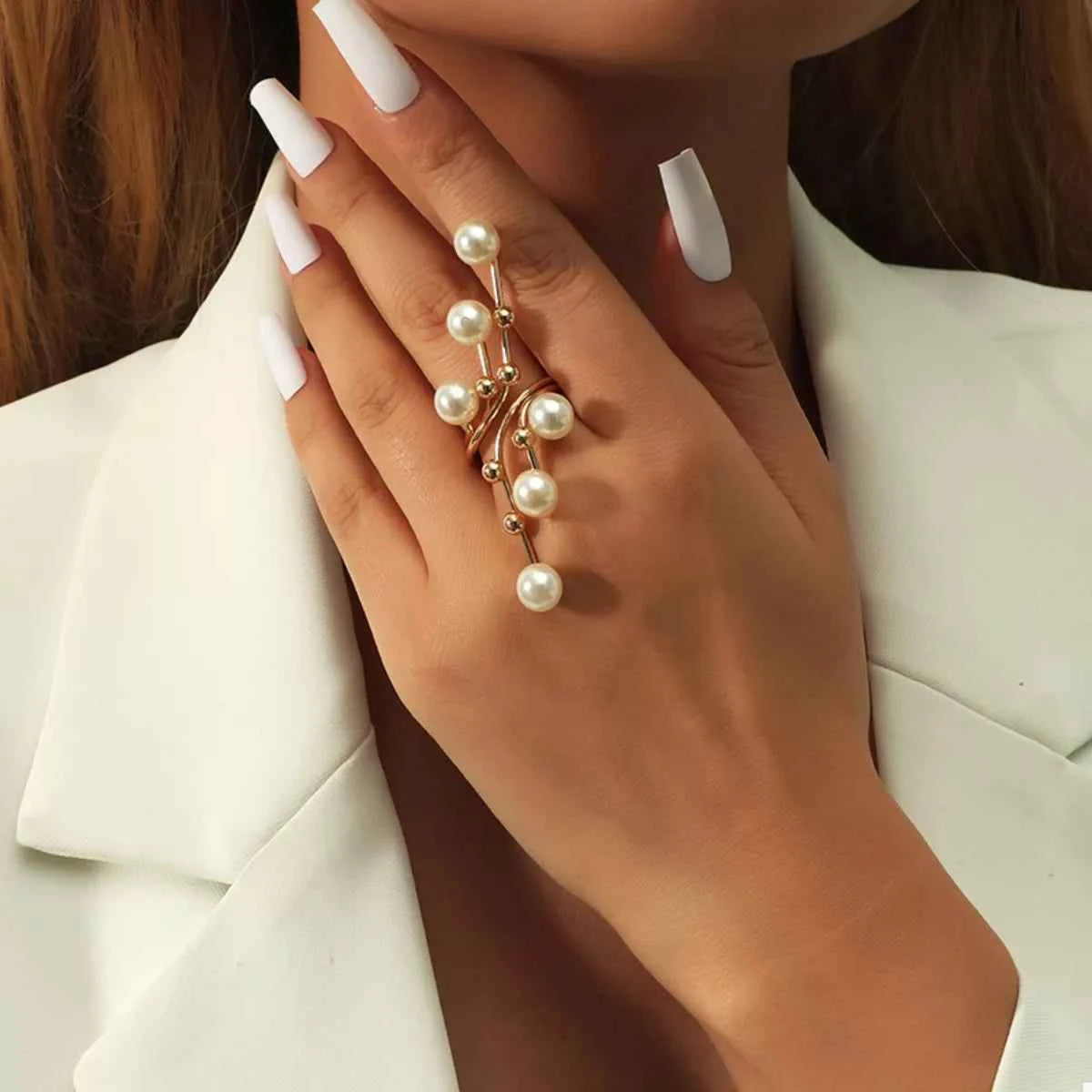 Alloy Pearl Bypass Ring Gold One Size 85b09979-5d2f-4cf1-9476-f1d215bb68a8-Max-Origin