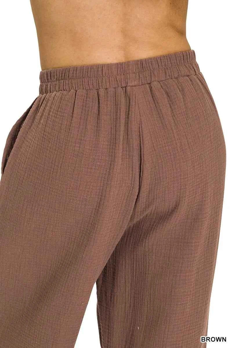 Zenana Double Gauze Elastic Band Pants