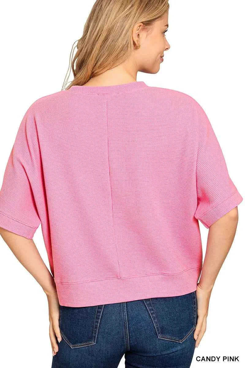 Zenana Double Knit Banded Bottom Short Sleeve Top 85b8bcf237a841c0beffb181d598ade9-Max-Origin