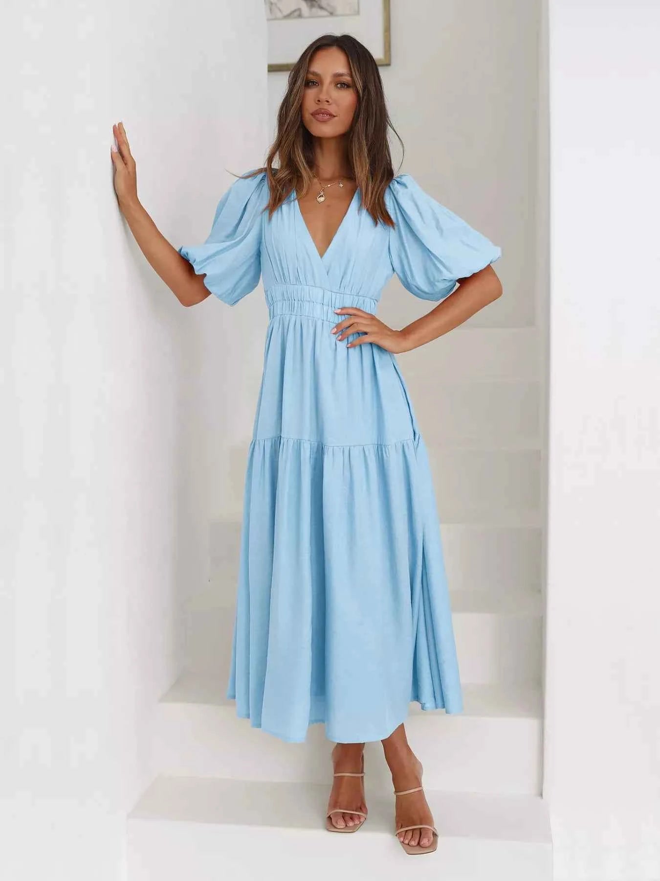 Tiered Puff Sleeve Midi Dress Pastel Blue 85babbb8-3b5e-4cd8-bf2d-808cb8b77250-Max-Origin