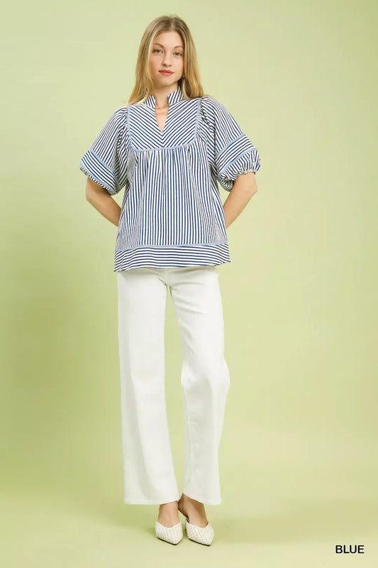 Striped Puff Sleeve Babydoll Top 85bcee41-3f29-4772-a9d7-00bef4710205-Max-Origin