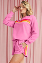 Bonbon Colorful Striped Long Sleeve Pullover and Shorts Set 85bf242df07087e5