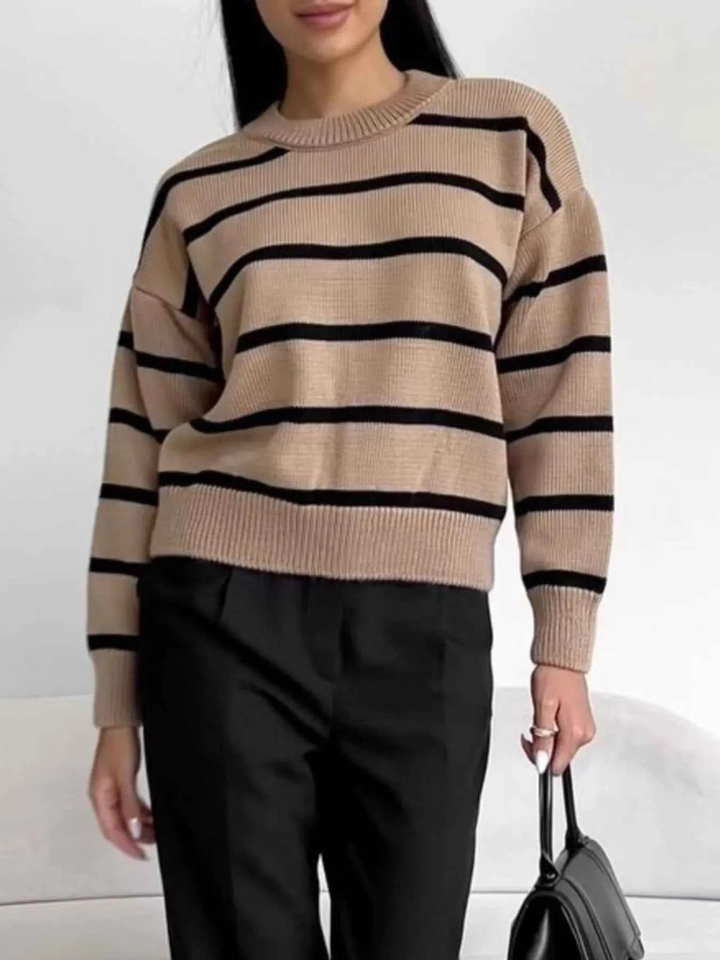 Striped Knit Round Neck Sweater 85c0dbd2-6375-4fa3-aee4-d8f9c8976ef6-Max-Origin